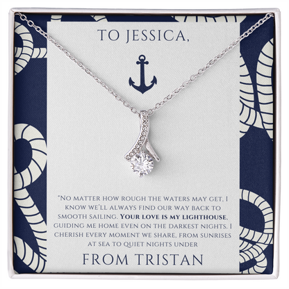 Personalized for Your Wife - Your Love is My Lighthouse - Ocean Teardrop Necklace