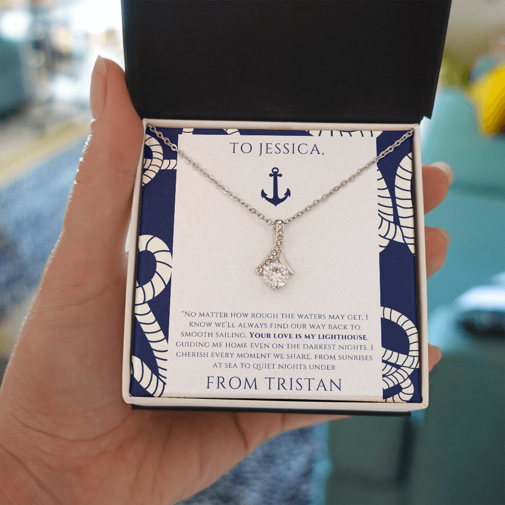 Personalized for Your Wife - Your Love is My Lighthouse - Ocean Teardrop Necklace