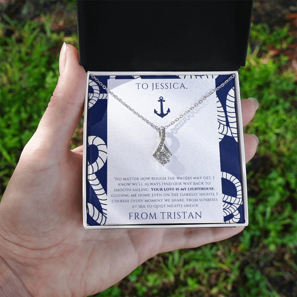 Personalized for Your Wife - Your Love is My Lighthouse - Ocean Teardrop Necklace