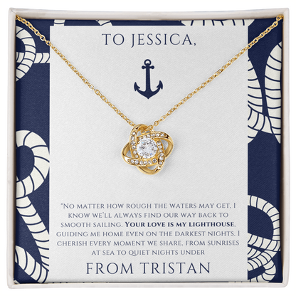 Personalized to Wife - Your Love is My Lighthouse - Nautical Heart Necklace (includes flower bouquet)