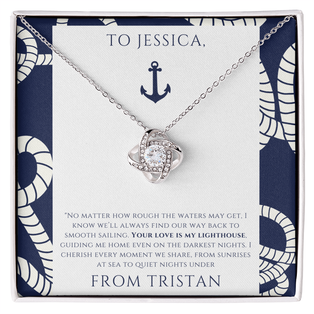 Personalized to Wife - Your Love is My Lighthouse - Nautical Heart Necklace (includes flower bouquet)