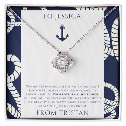 Personalized to Wife - Your Love is My Lighthouse - Nautical Heart Necklace (includes flower bouquet)