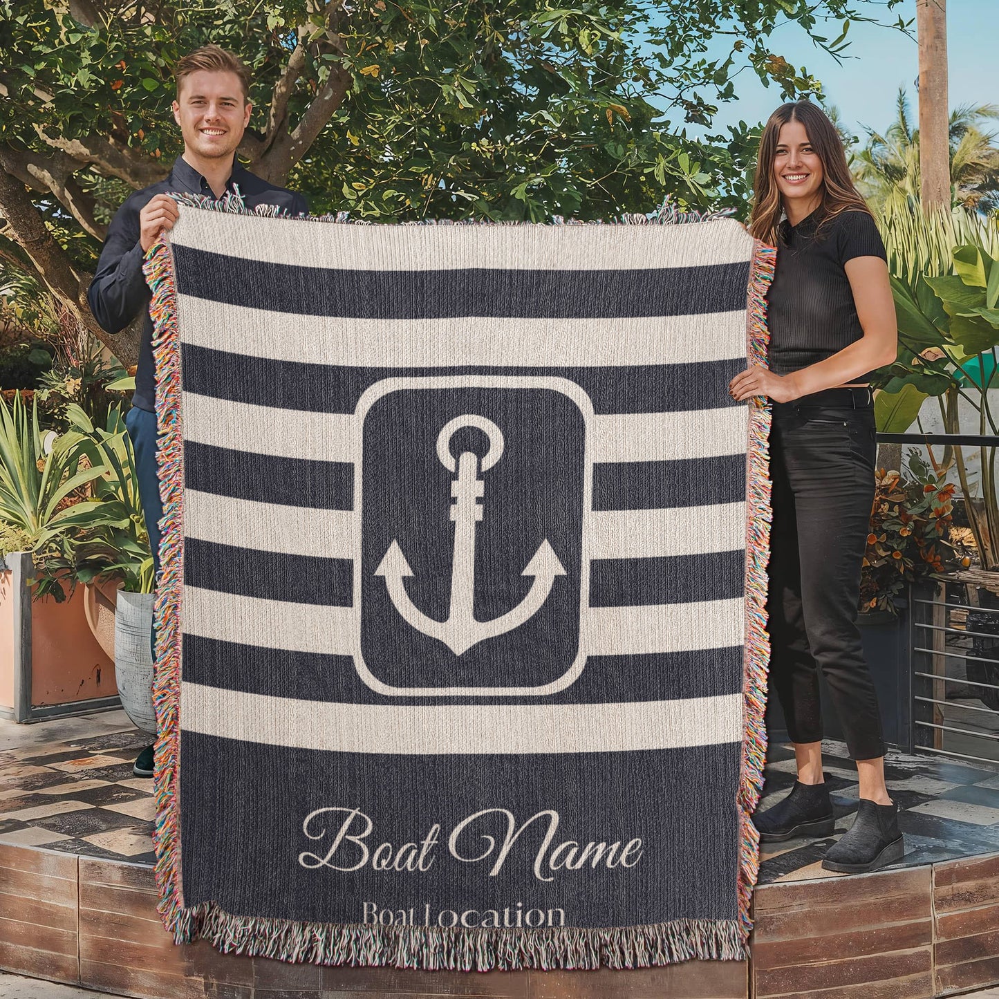 Personalized Boat Heirloom Woven Blanket